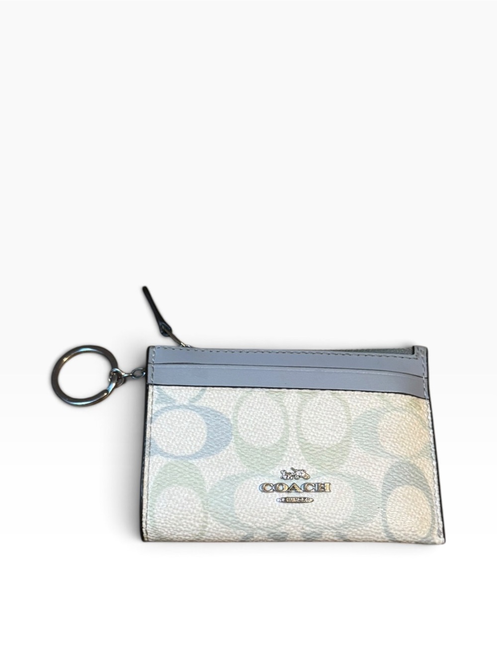 Coach Cream & Light Blue Signature Keyring Card Holder